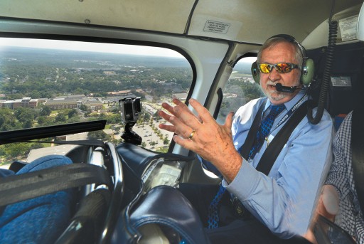 Keel surveys the Augusta University campuses by helicopter.