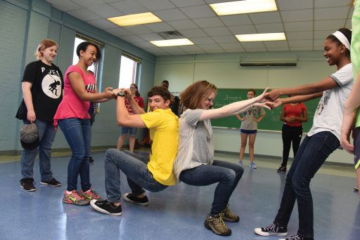 Dr. Melanie O'Meara leads an exercise at summer theater camp.