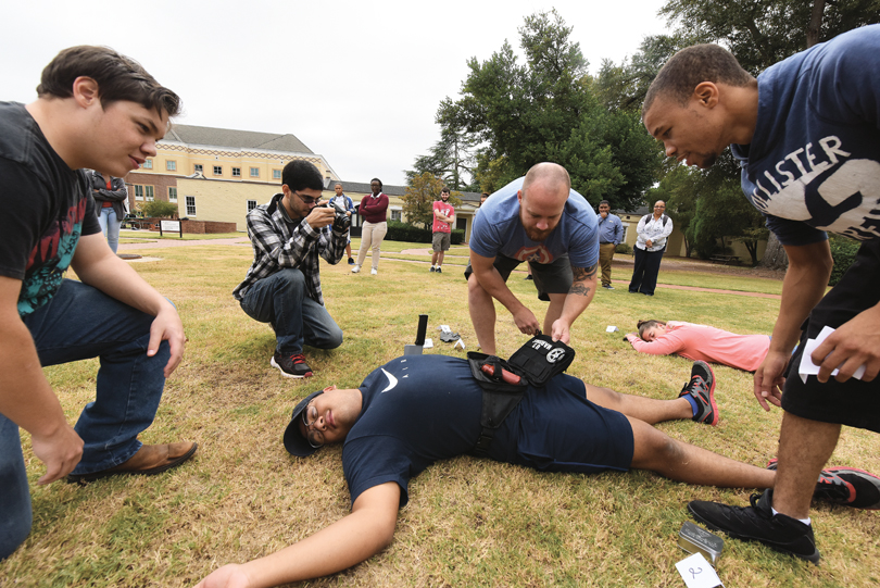 The Criminal Investigations class sets up a mock crime scene.