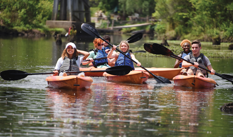 Students kayak down the Betty’s Branch tributary of the Savannah River.