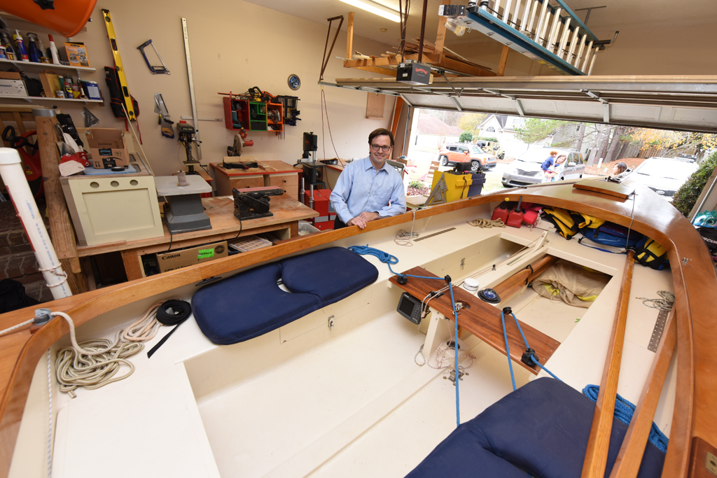 Kisting's garage houses both his workshop and his boat. Photo by Phil Jones.