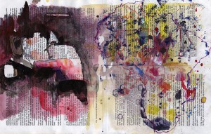 Fist, Mixed media on book pages, 2007